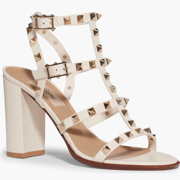 Valentino Women's Ivory/Cream Rockstud Ankle Strap Sandals/Heels